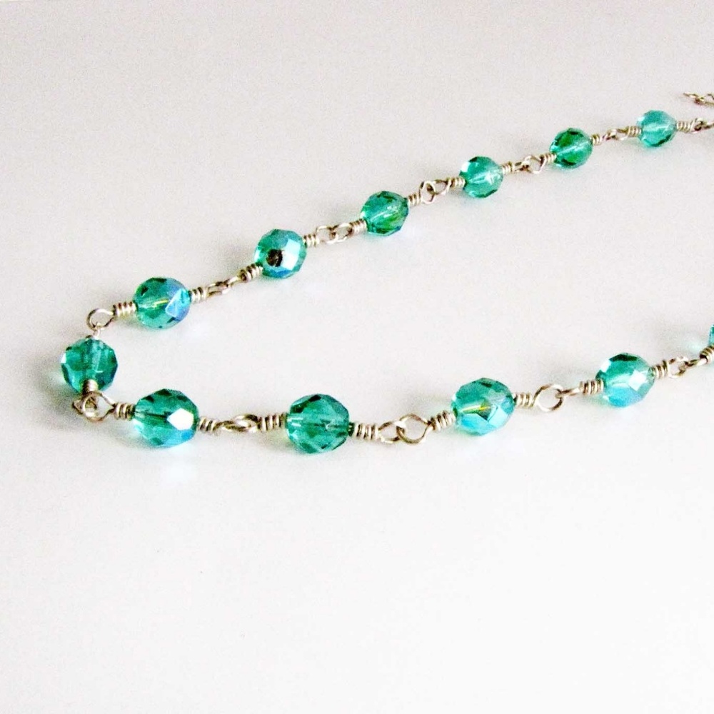 Handmade Wire Wrapped Glass Bead Faceted Necklace